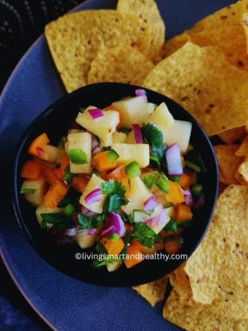 Pineapple salsa topping tacos with vibrant colors