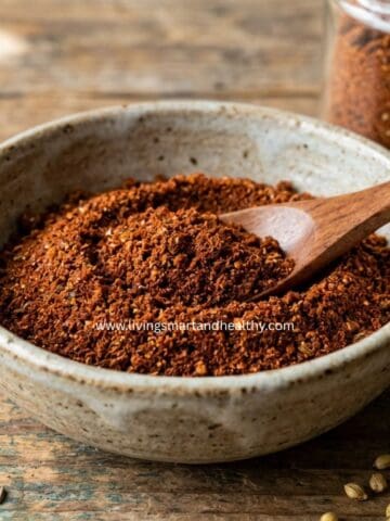 Freshly ground Kutchi dabeli masala powder ready to use.